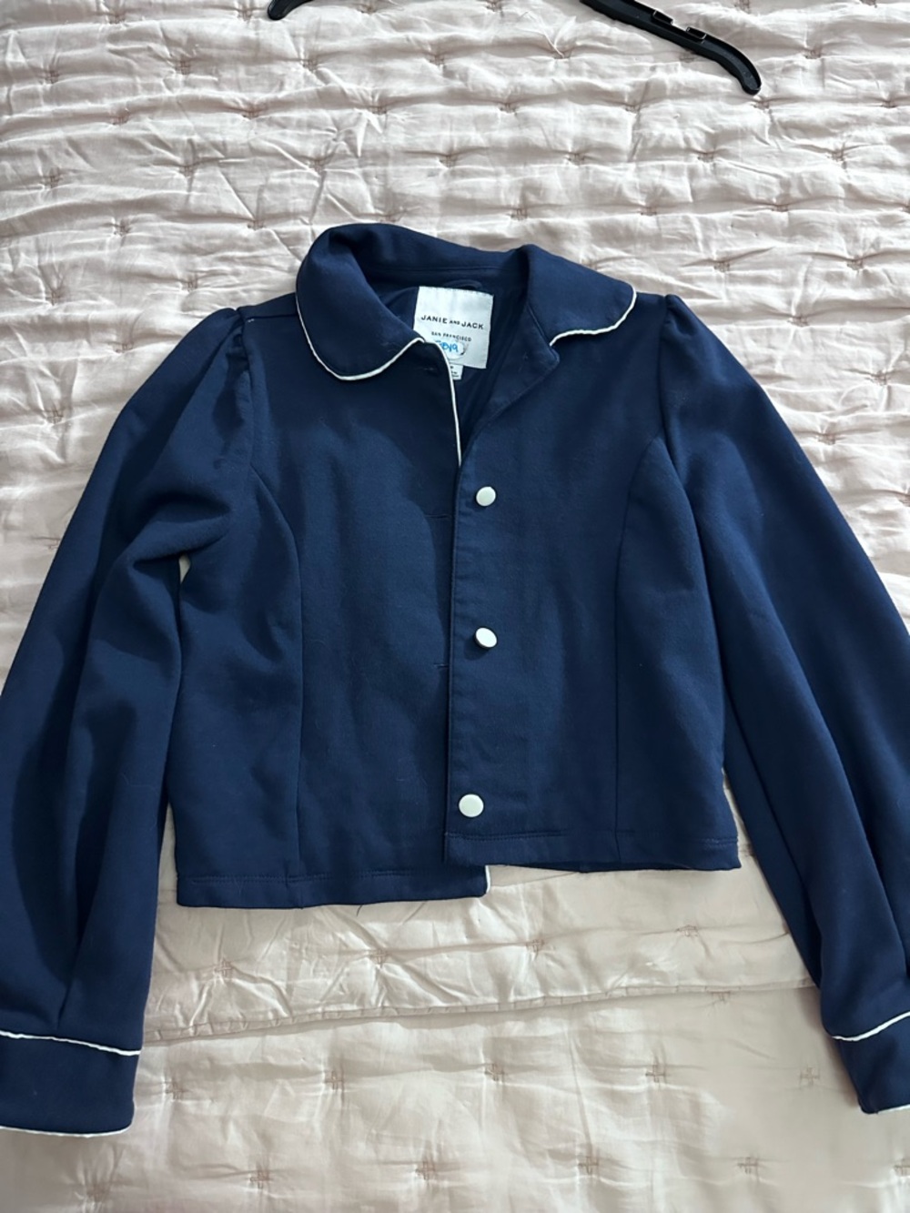 Janie and Jack Navy Blue Cropped Jacket with White Piping